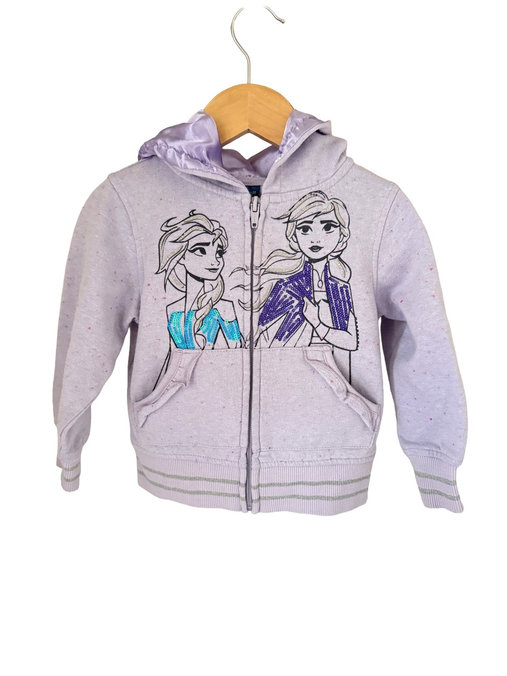 Girls' Lavender Frozen II Character Zip-Up Hoodie with Sparkle Details